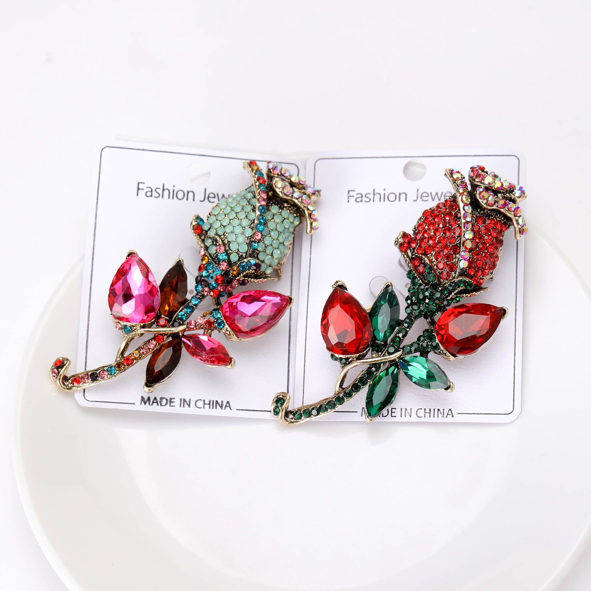 37g Weight Rhinestones Inlay Material Retro Pin Rose Alloy Inlay Rhinestones Women's Brooches