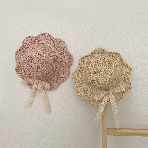 Children's Summer Sun Hat with Lace Butterfly Knot, Baby Korean Princess Style Foldable Beach Hat for Girls