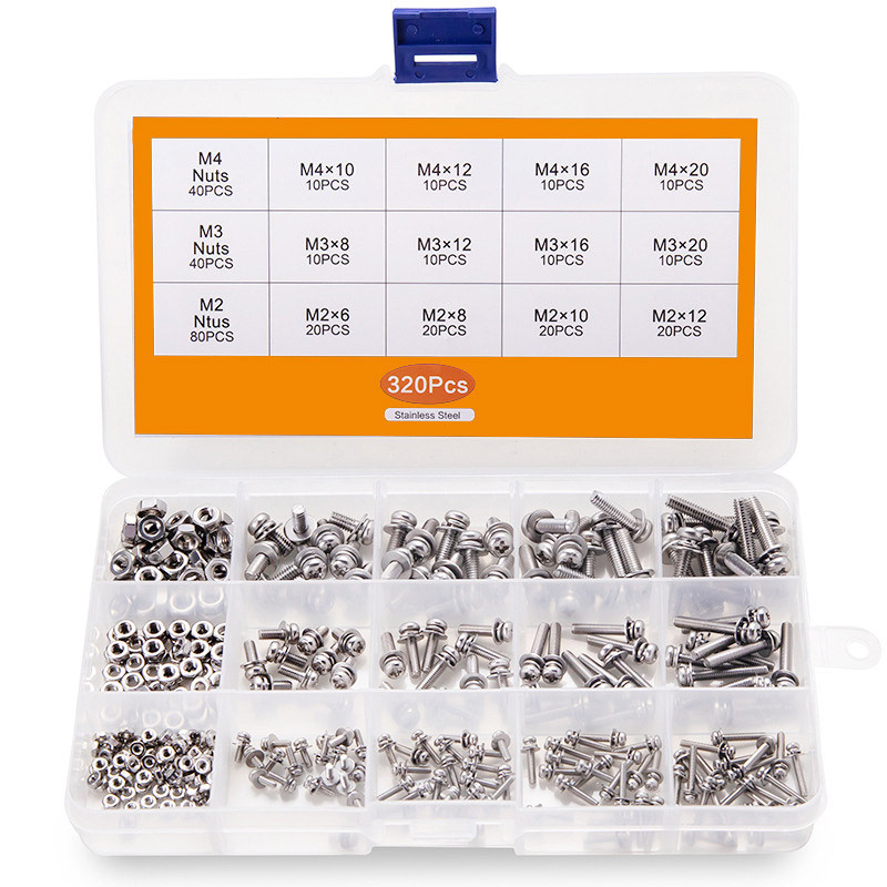 304不锈钢十字三组合圆头套装螺栓盘头螺母盒装螺丝GB9074.8