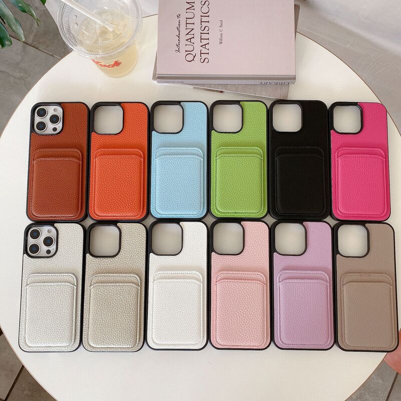 Suitable for Apple 17Pro Litchi Pattern Z Genuine Leather Feel Leather Card Slot Phone Case 13/14/15 Trendy Brand iPhone