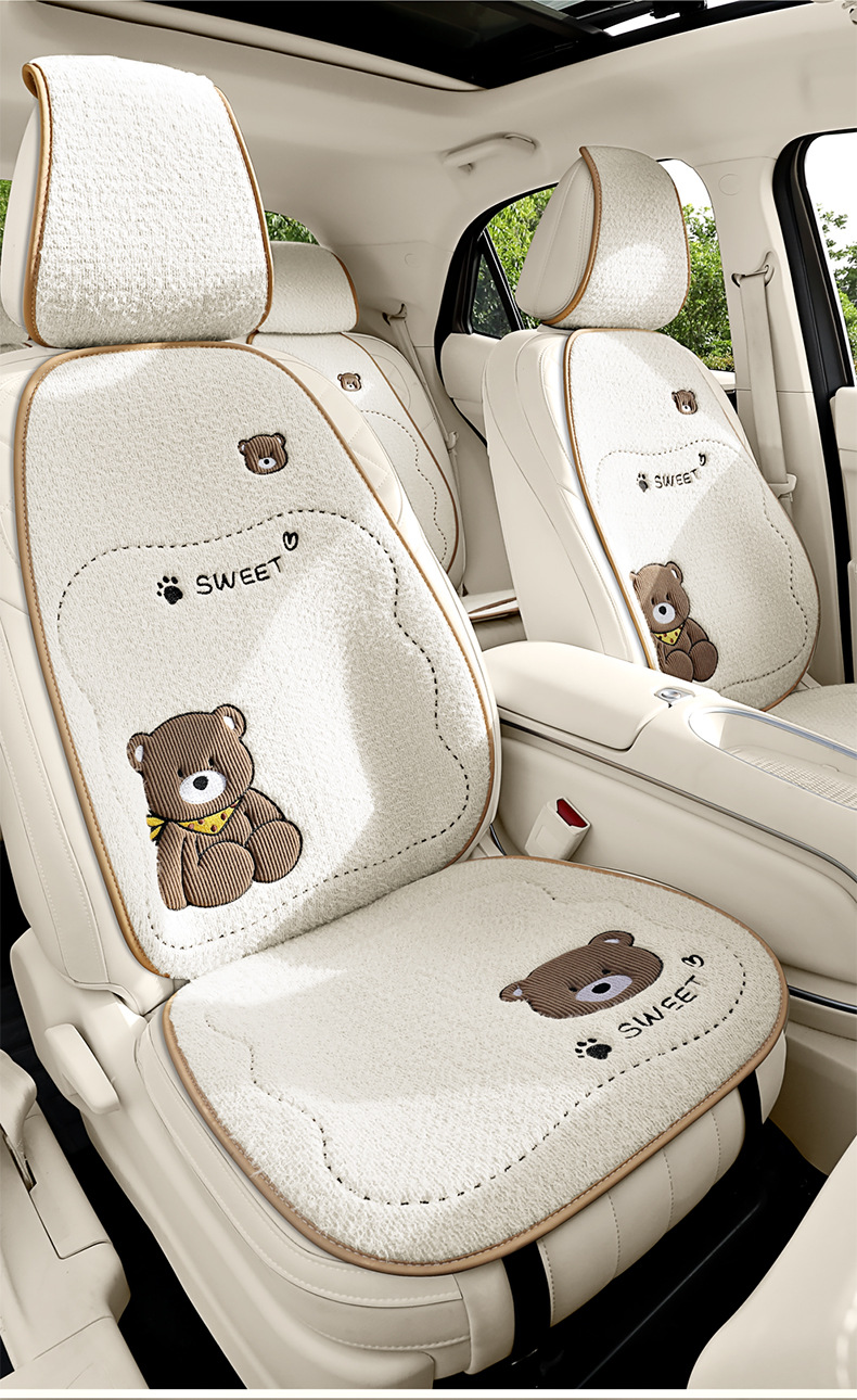 Car Seat Cushion Autumn and Winter Short Plush Cartoon Cute Seat Cover Warm Single Piece Rear Seat Universal for Men and Women Half Cover