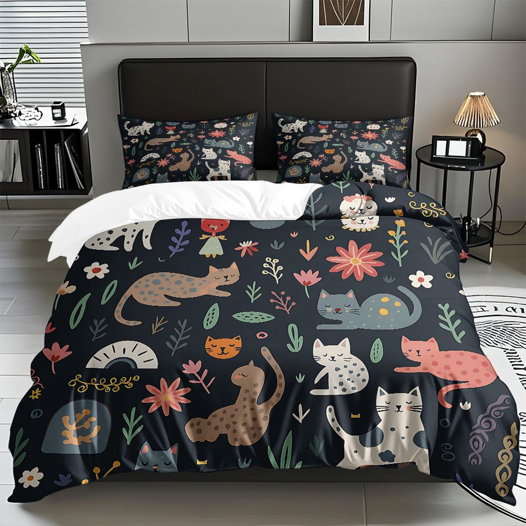 Transfronterizo piel transpirable abrasión caricatura gatito kit de edredón de impresión digital fuente de fábrica adaptada TEMU JIT