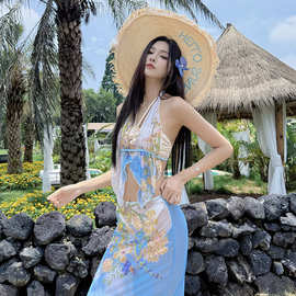 新款时尚印花泳衣女分体比基尼显瘦性感纯欲海边度假高级感泡温泉