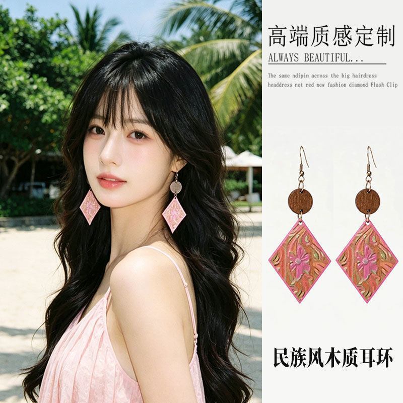 Bohemia estilo nacional pendientes rosa pendientes de mujer Yunnan Dali accesorios de viaje pendientes 2026 nuevo viaje