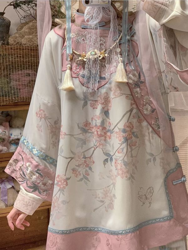 复原汉服清汉女清朝格格大袖重工印花马面裙套装汉洋折衷国风华服|undefined