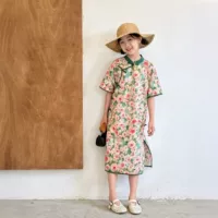 Детский костюм Cheongsam Tang для девочек династии Хань, лето 2025, новый большой детский национальный стиль, новая высококачественная длинная юбка с цветочным принтом в стиле шинуазри