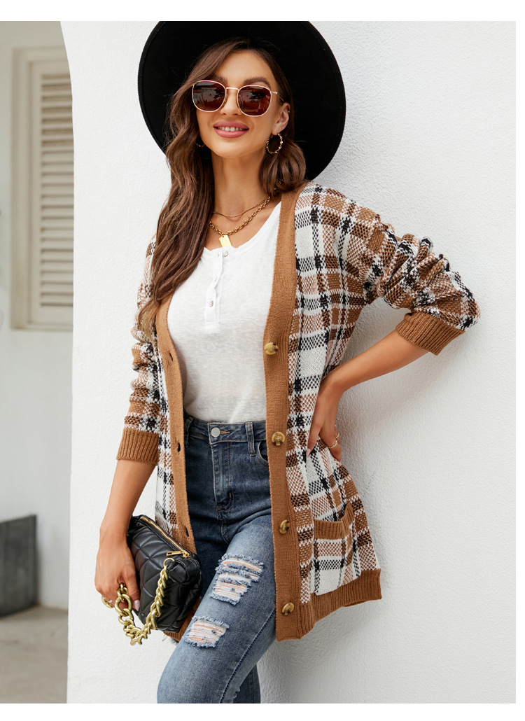 Damen Strickjacke Mit Diamantmuster Weiter Jacquard Cardigan_voghion.com