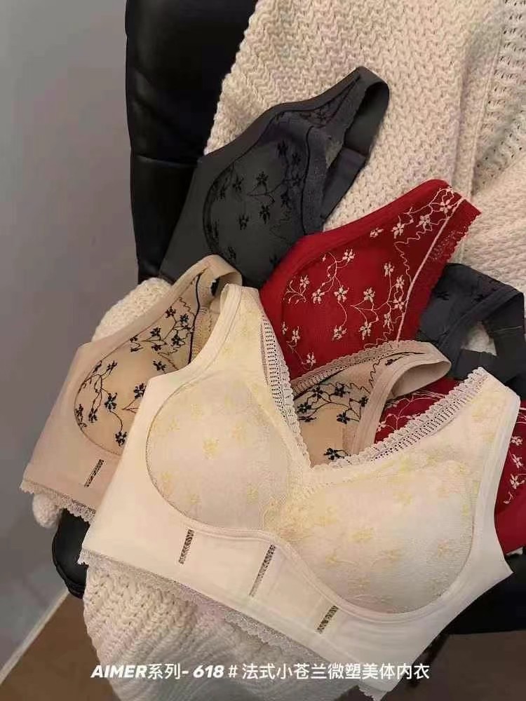 Inventario de alta gama en V profundo color contraste encaje floral chica francesa anti-flacidez ropa interior de la suerte sujetador de la suerte