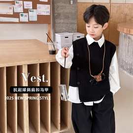 儿童针织马甲学院风2025新款中大童男童孩针织衫背心毛衣坎肩春秋