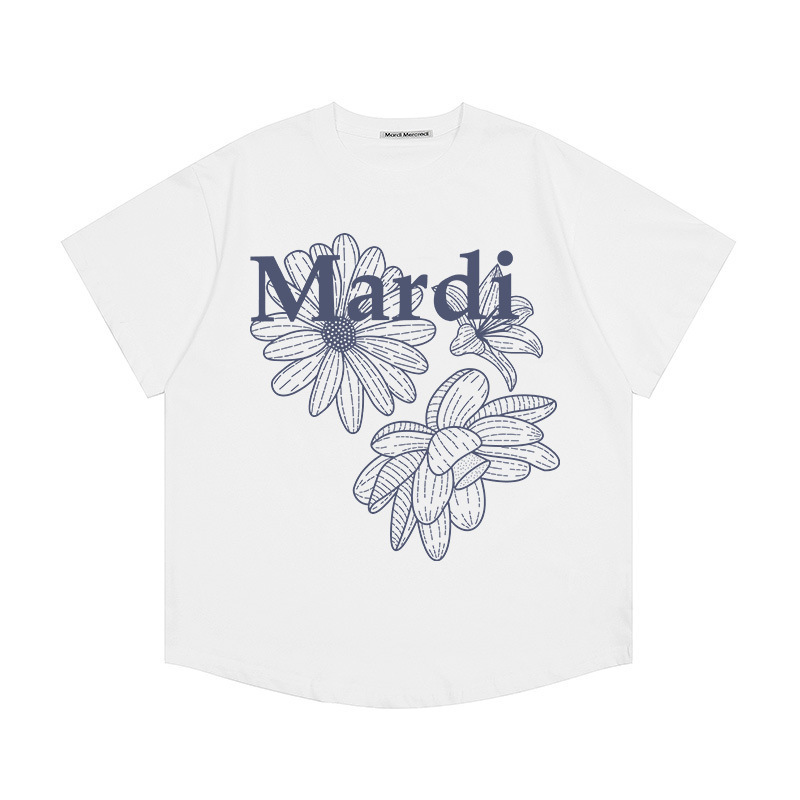 韓国マルディトレンディな半袖フラワープリントゴールドハイシルバー夏ラウンドネック純綿ルーズTシャツトップトレンディ|undefined