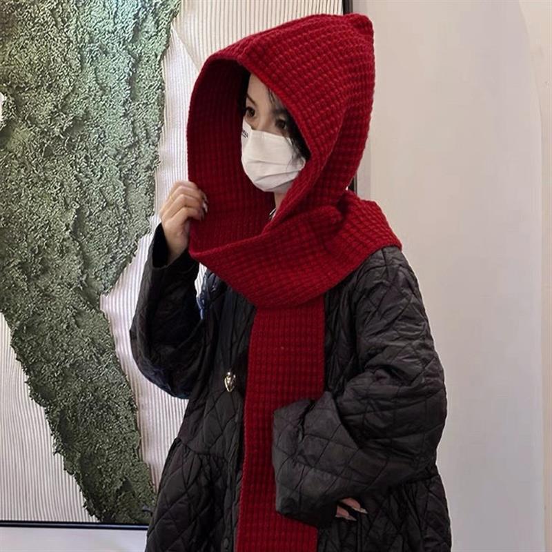 韩国巴拉克拉法帽子围脖一体女两件套秋冬连帽围巾保暖斗篷针织帽|undefined