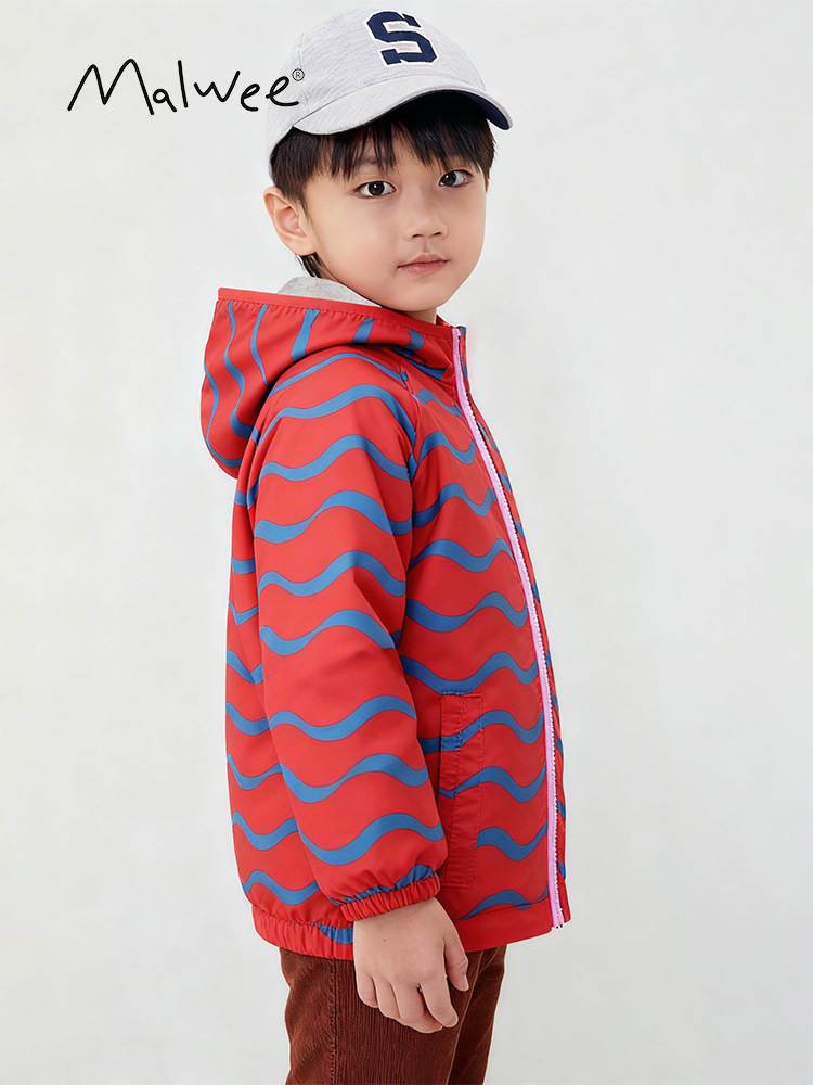 Cross-border malwee chaqueta de niño otoño y invierno nuevo estilo europeo y americano encapuchado cardigan de manga larga guapo cremallera