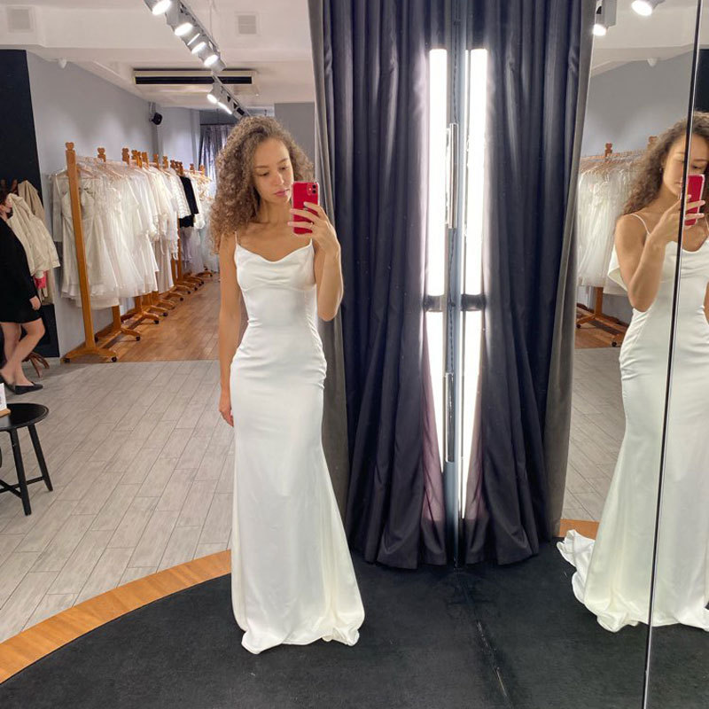 Comercio exterior europeo y americano Amazon AliExpress deseo temperamento vestido de novia largo elegante simple satén vestido de novia