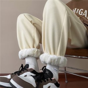 Lamb Velvet Pants Men's Winter fleece-lined Thickened Casual All-Match Leg-Toe Pants Ins Fashionable Loose Casual Trousers