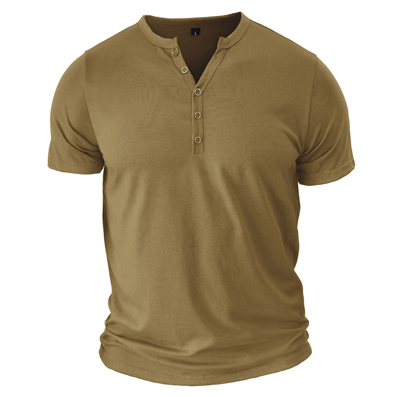 Heißer Sommer Atmungsaktive Herren Henry Kurzarm T-shirt Europäische und Amerikanische männer Taste Einfarbig T-shirt Top_voghion.com
