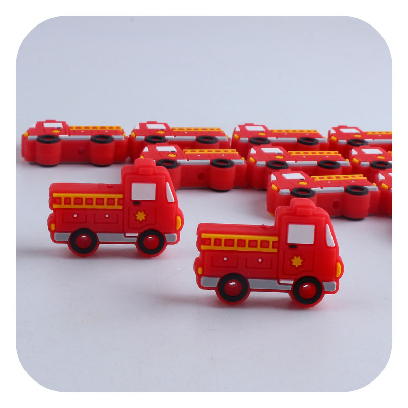 Creativo DIY bebé suministros de dibujos animados de silicona camión de bomberos juguete teether bebé molar chupete cadena teether Accesorios
