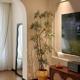 黄天竺绿植电视柜背景墙客厅装饰摆件假树落地大盆栽