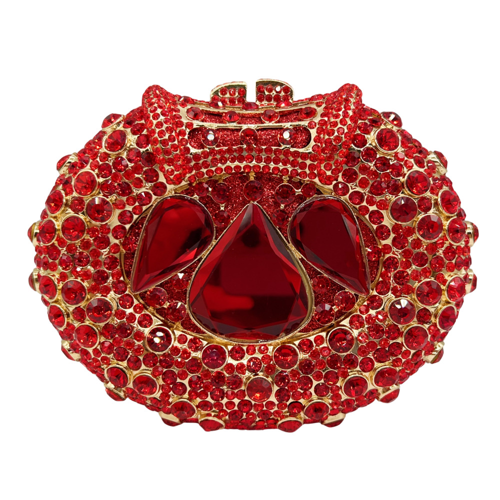 Túi clutch nữ đính đá pha lê dạ tiệc, thiết kế rỗng kim cương, kèm dây xích đeo vai — Màu đỏ, Màu xanh ngọc, Màu xanh đậm, Màu bạc xanh lam