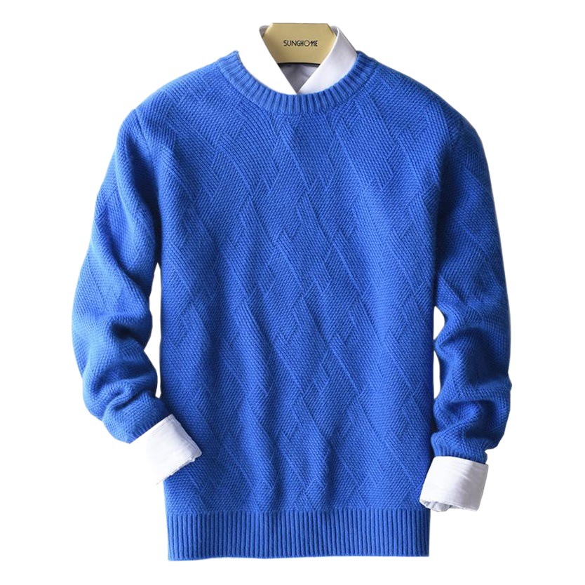 Round Neck Sweater for Men in Winter Korean Style Trendy Bottoming Sweater Mat Knitted Rhombus Thickened for Men
