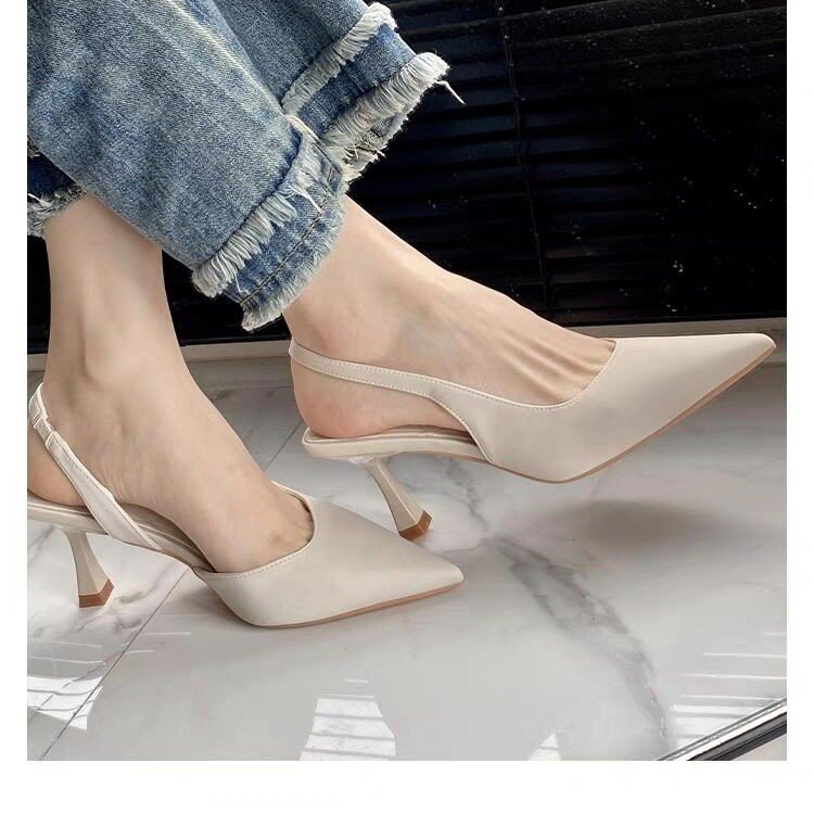2024 Summer New Style Pointed Toe French Small Heel Shoes Baotou High Heels Women's Breathable Stiletto Fashion Sandals_vogarts.com