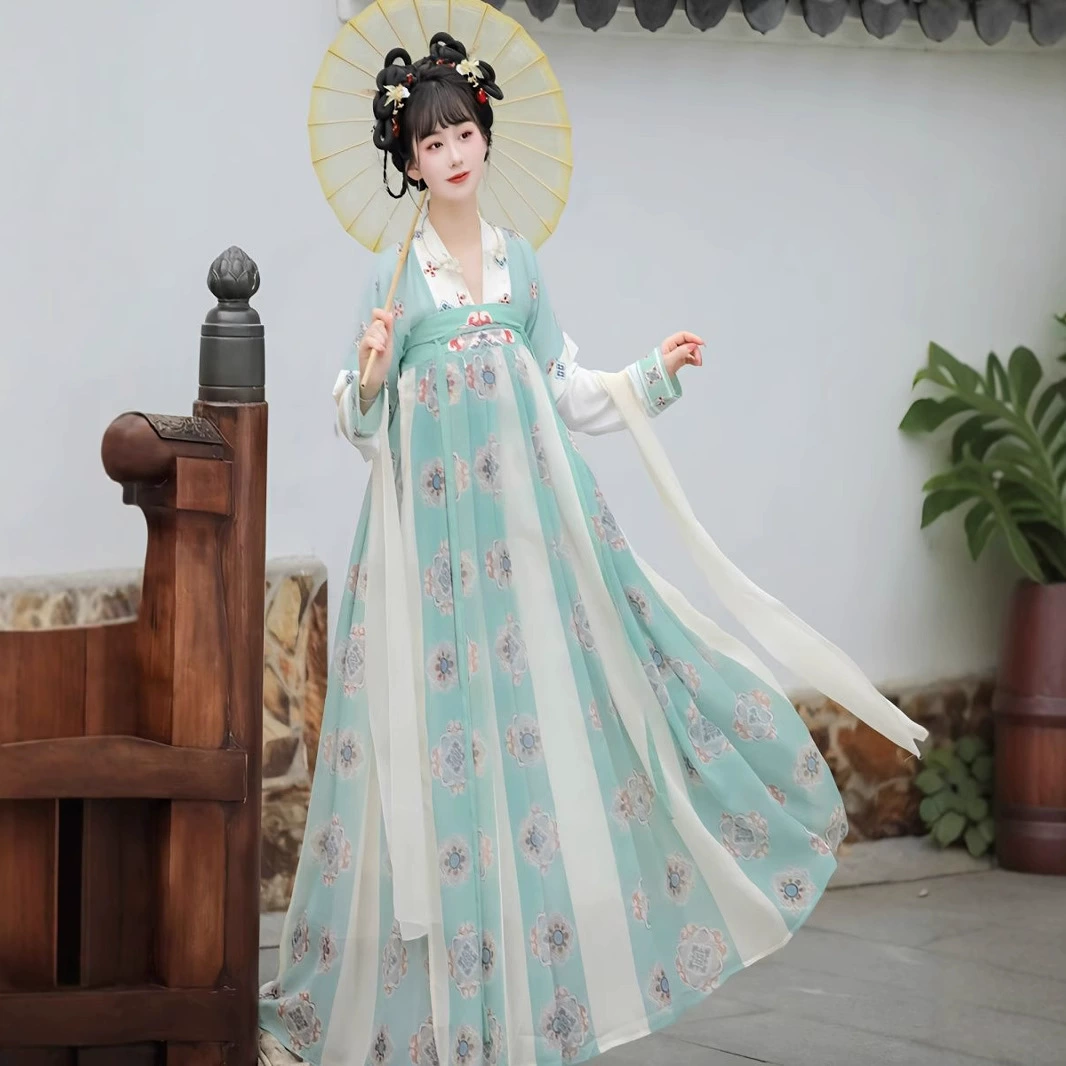 Новый Hanfu для взрослых женщин, весенне-летний комплект в китайском стиле, цельный популярный стиль в древнем стиле с вышивкой до груди.
