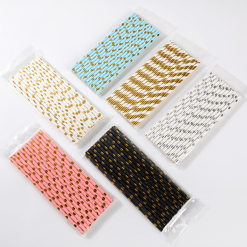 Bronzing Disposable Paper Straw Birthday Party Straw Arrangement Decorative Supplies Paper Straw 25 Packs per Pack