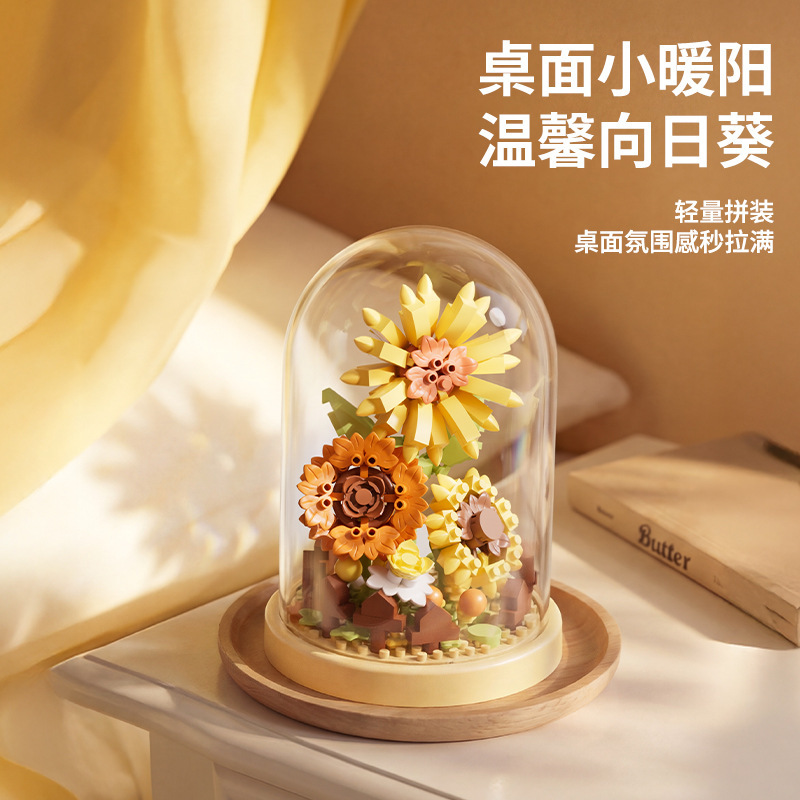Compatible rosa claveles flores árbol alto ensamblaje bloques de flores en maceta juguetes para niños chicas diy hecha a mano