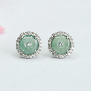 As soon as Yu S925 silver inlaid natural jadeite earrings ice blue water safe buckle earrings factory wholesale FC3090206