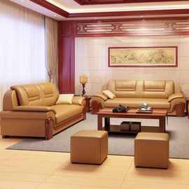 简约现代老板办公室沙发接待会客真皮商务办公沙发茶几组合三人位