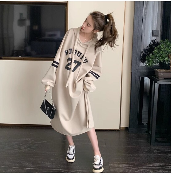 plus size women's autumn long hooded vests long skirts cover belly slim lazy wind dress fat mm200 kg 300