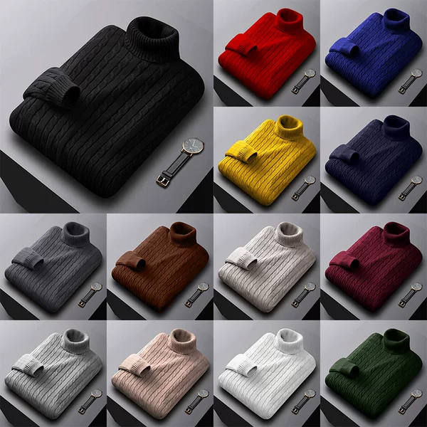 Foreign Trade Pure Color Sweater Men's Turtleneck Jacket Trendy Korean Style Loose Plus Size Casual Versatile Knitted Pullover
