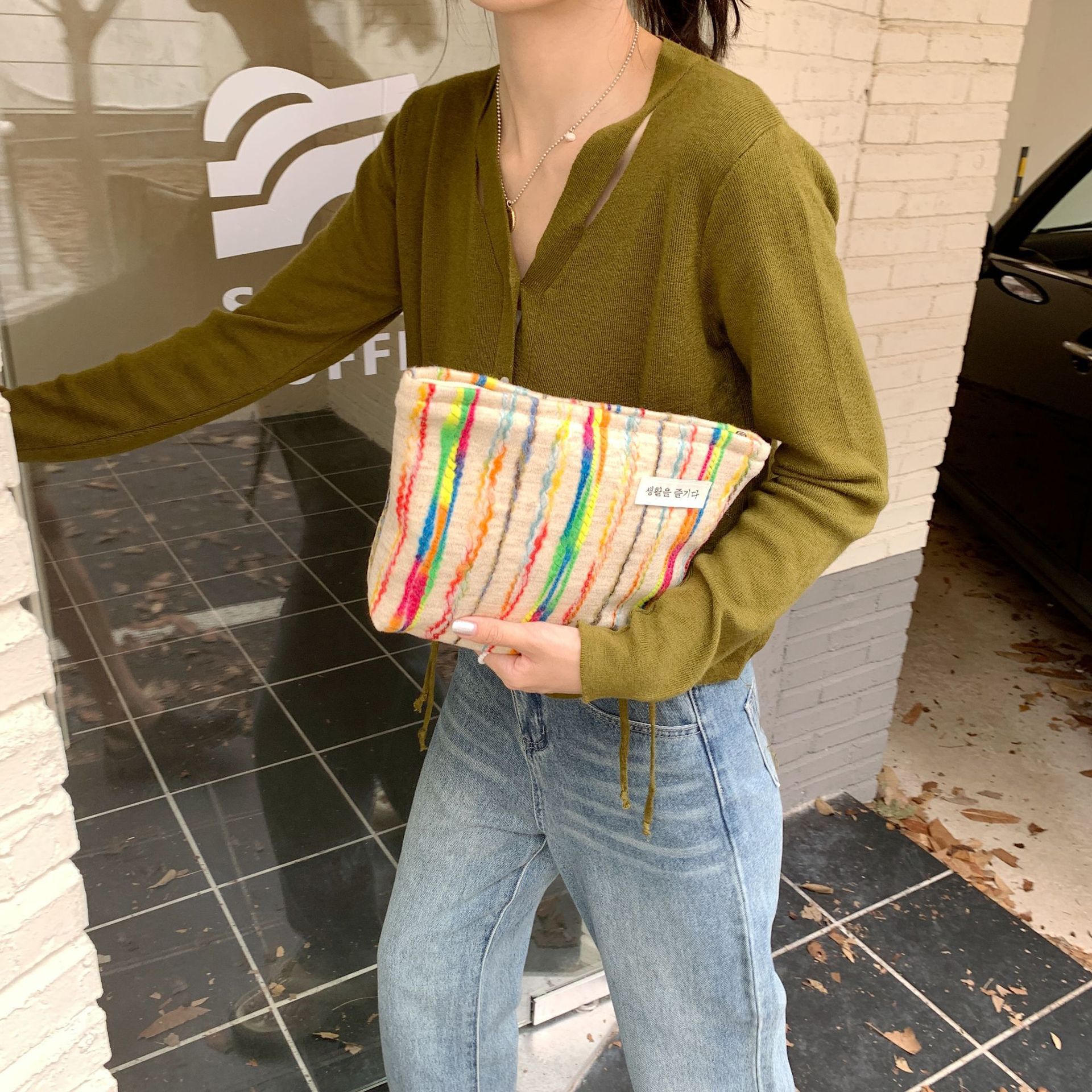 28131 InS-style color-blocking makeup bag, storage and organization bag for miscellaneous items, cute and easy to hold together, ladies' pocket money bag undefined