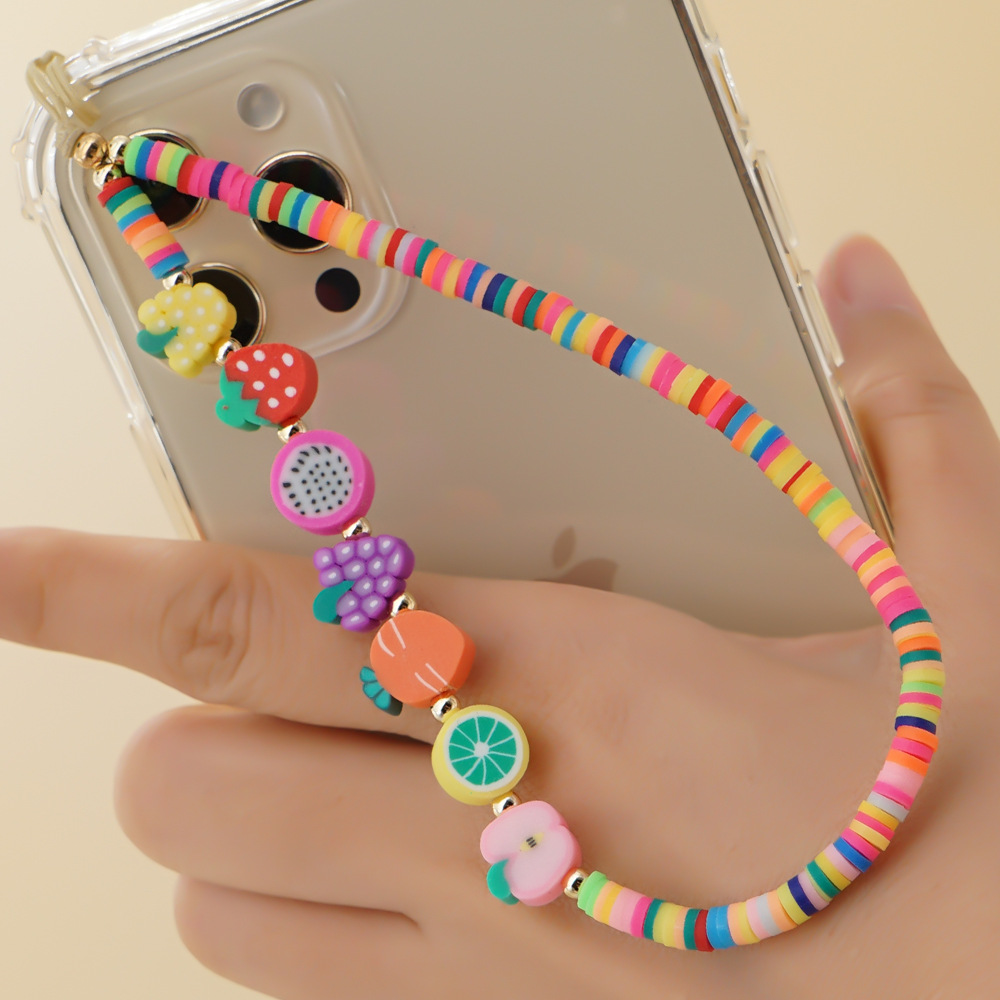 Wholesale Accessories Ethnic Style Mixed Color Fruit Acrylic Beaded Mobile Phone Lanyard Nihaojewelry display picture 1