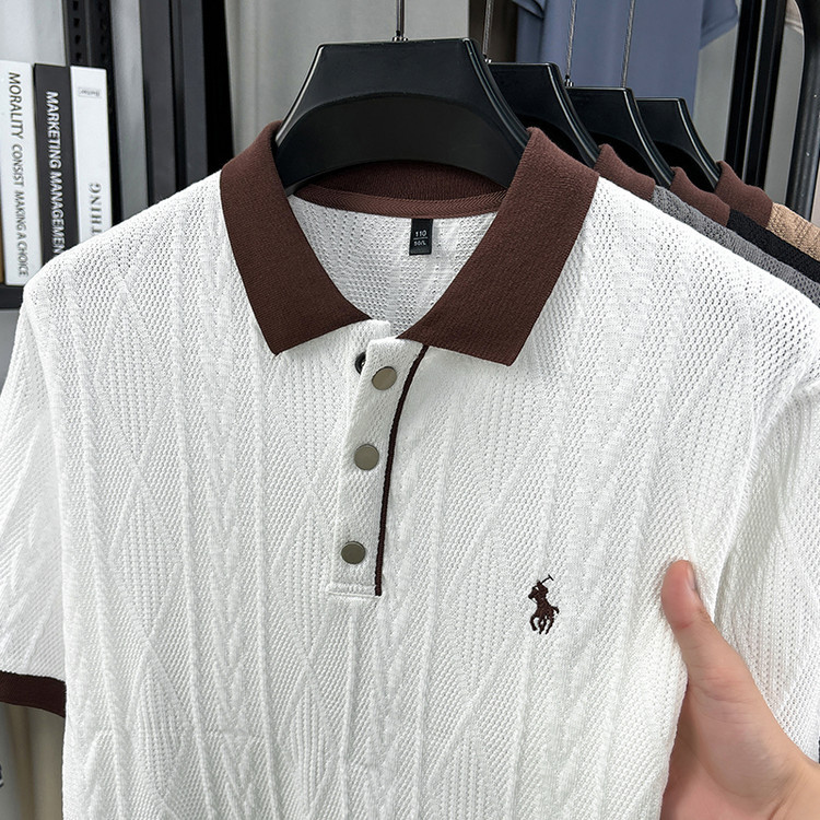 Camiseta de polo de media manga suelta de verano para hombre 2025 nuevo estilo de punto de textura superior camiseta camisa transpirable transfronteriza marea