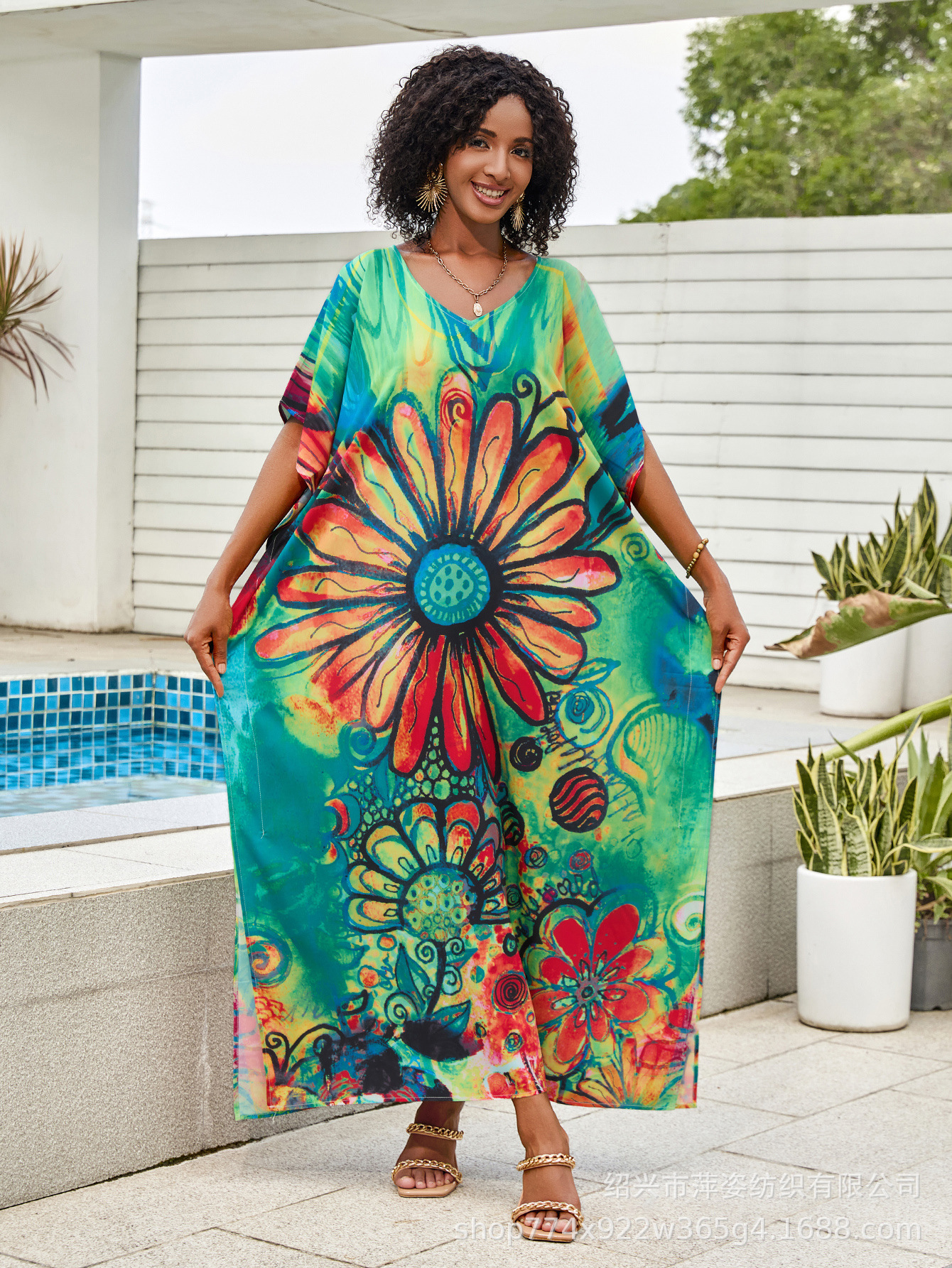 Camiseta de playa impresa suelta vestido de vacaciones bikini camiseta protector solar bañador exterior transfronterizo Amazon 5D346