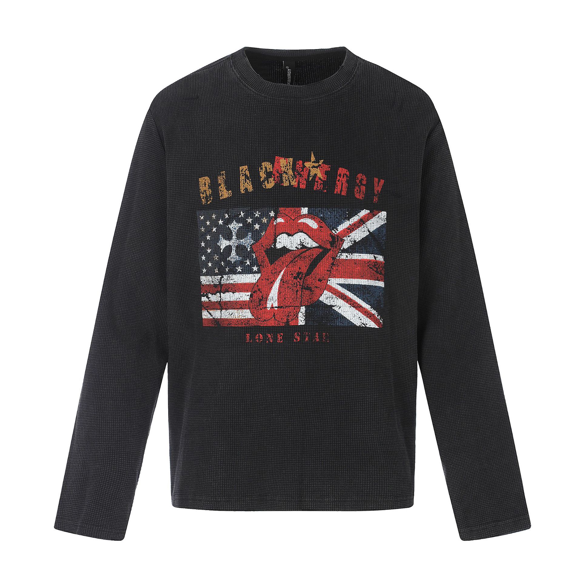 Kenergy Waffle Long Sleeve T-shirt Flag Tongue Black