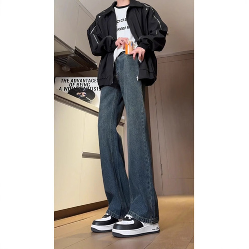 Upgrade version high-waisted micro-bell-bottom jeans for men, American street style cleanfit slim-leg wide-leg knife-edge pants, suitable for spring and autumn.