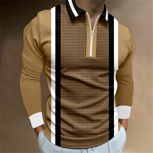 Men's Zipper Long Sleeve Casual Tailored Men Outdoor Sports Collared Shirt Polo Shirt