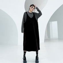 美式辣妹豹纹V领宽松背带连衣裙2025秋季新款复古显瘦遮肉中长裙