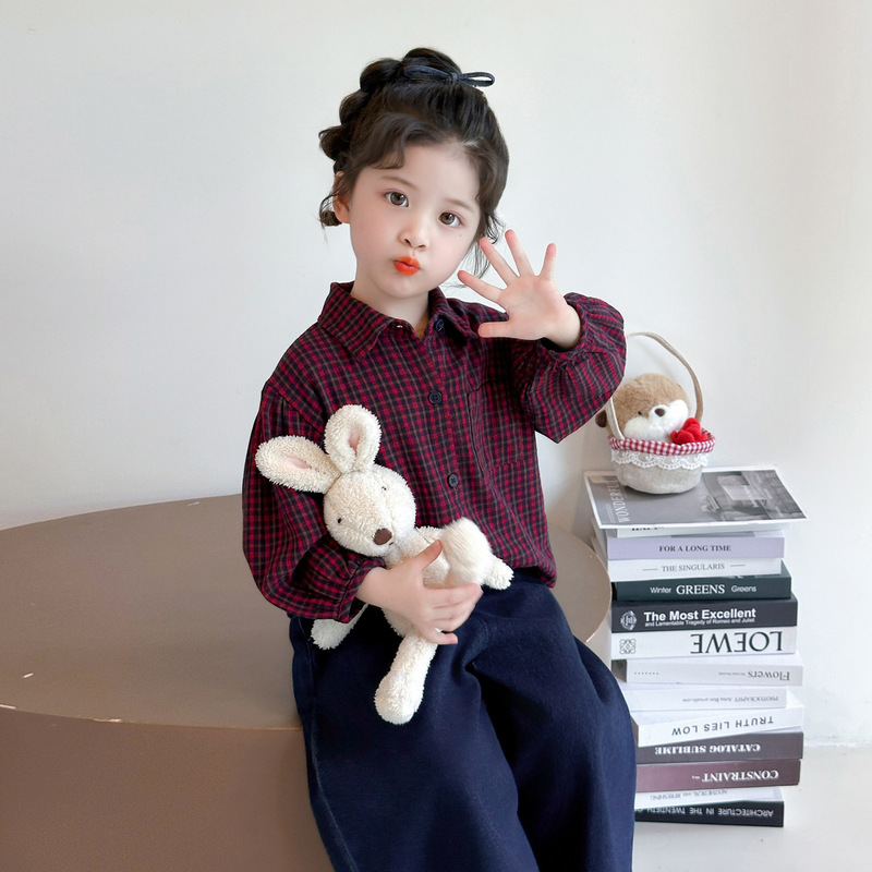 女童格子牛仔裤套装春秋款2025新款儿童韩版时尚小女孩洋气两件套|undefined