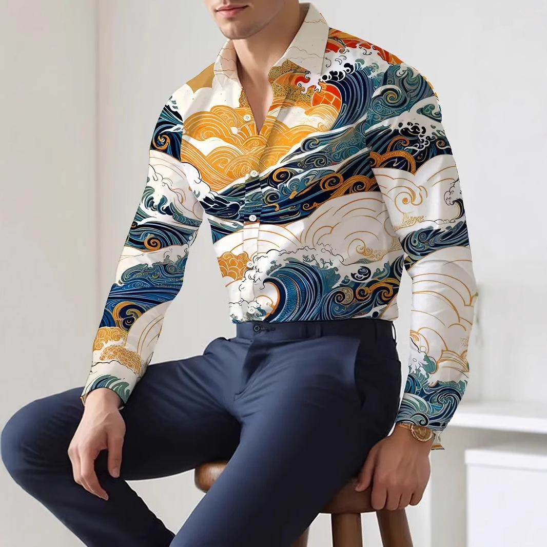 Productos europeos American Cross-border 2025 nueva tendencia de la moda casual de alta calidad cool guapo camisa de manga larga MB12