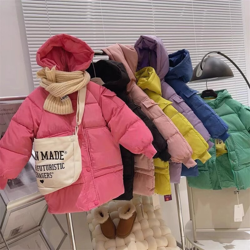 Children's cotton-padded jacket winter mid-length down cotton-padded jacket boys' and girls' Korean overcoat mid-size children's hooded padded padded jacket Children's cotton-padded jacket winter mid-length down cotton-padded jacket boys' and girls' Korean overcoat mid-size children's hooded padded padded jacket