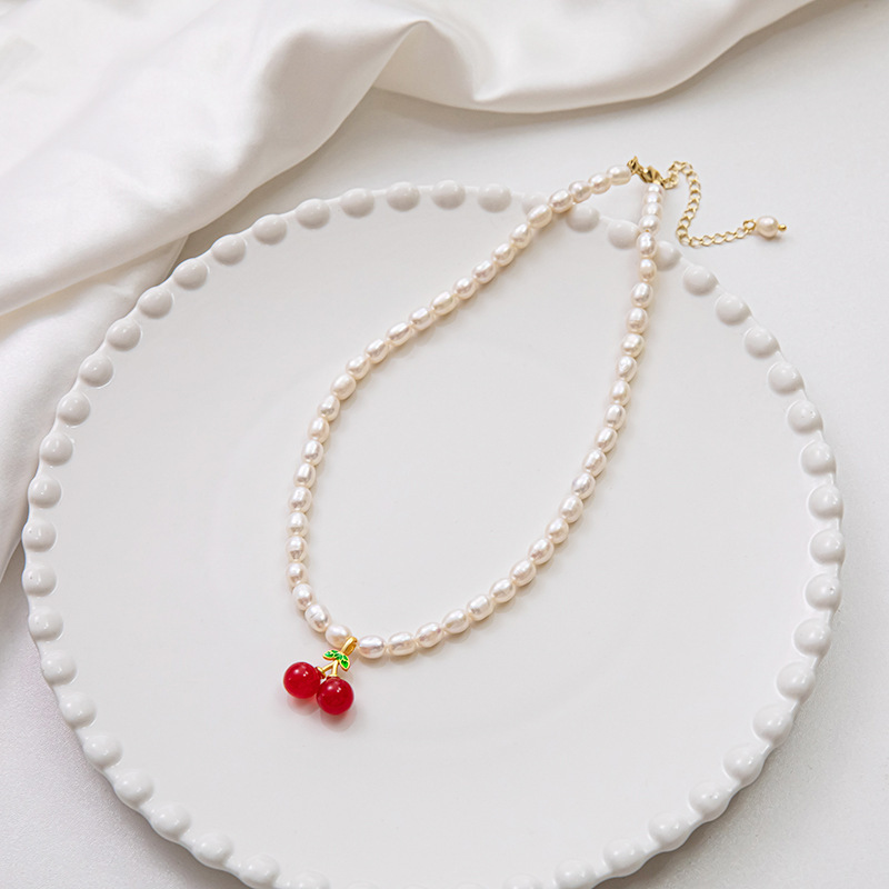 Κρύσταλλο Μαργαριτάρι Γλυκού Νερού Χάντια Σχέδιο Φρούτων Κολιέ display picture 4