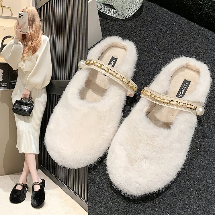 Pantofole in peluche da donna comode morbide bianche in cotone_voghion.com