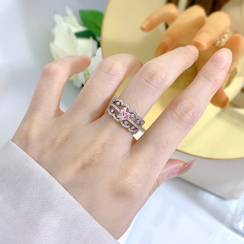 925 Sterling Silver Material 925 Sterling Silver Inlay Heart Shape High Carbon Diamond Rings