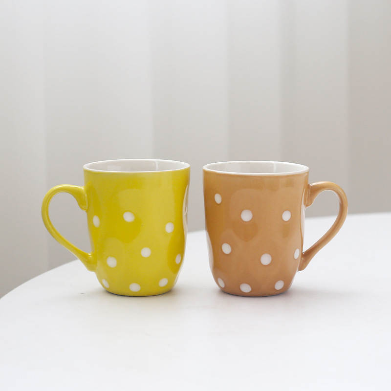 Al por mayor del color caramelo Polka Dot Taza de cerámica desayuno leche taza café Regalo boda se puede establecer image 6