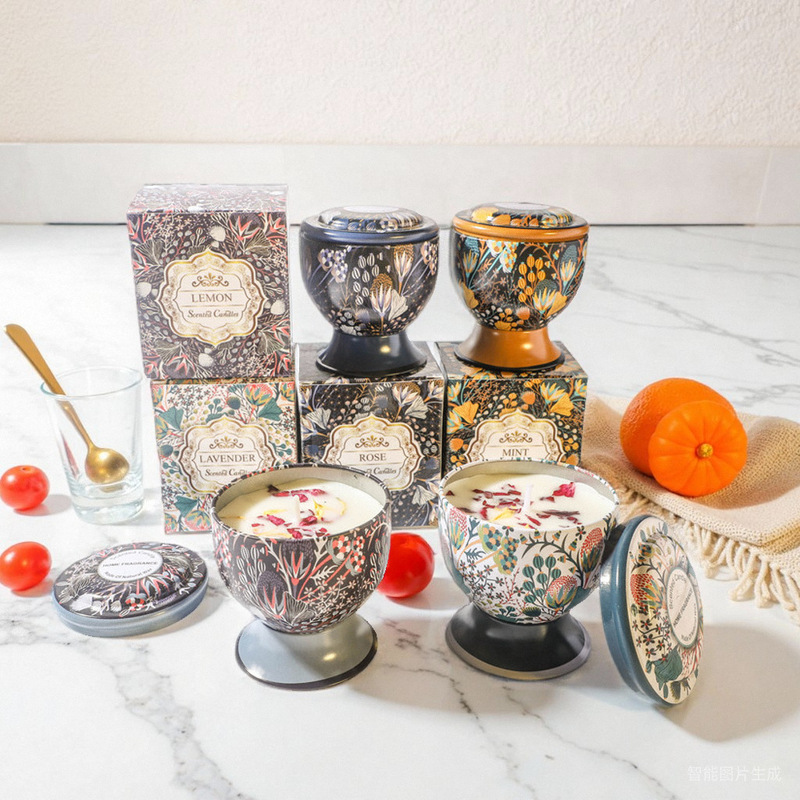 Tinplate Aromatherapy Dried Flower Candle Bedroom Long-Lasting Home Gift Box Living Room Decoration Set Souvenir Goblet