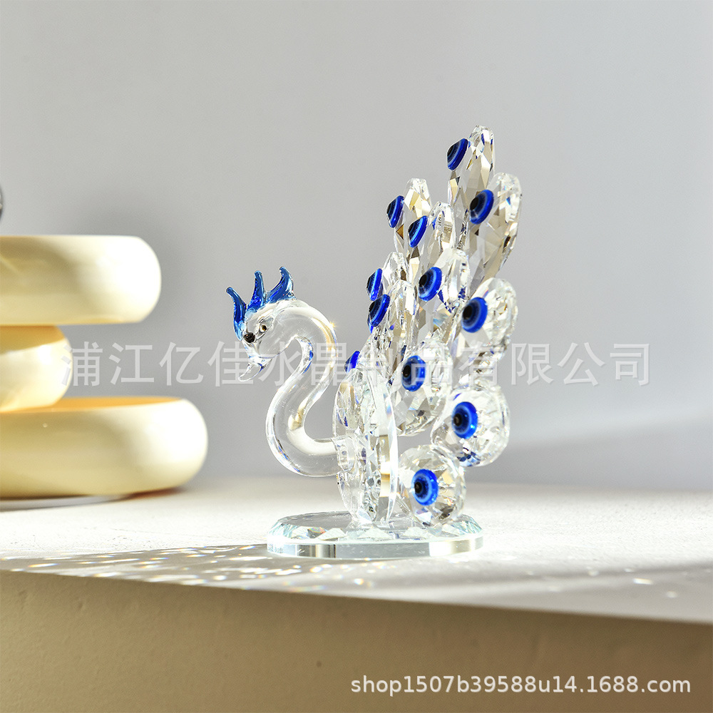 Artesanías de cristal en stock al por mayor ceremonias de apertura premios regalos recuerdos ojos azules pavos reales adornos de cristal