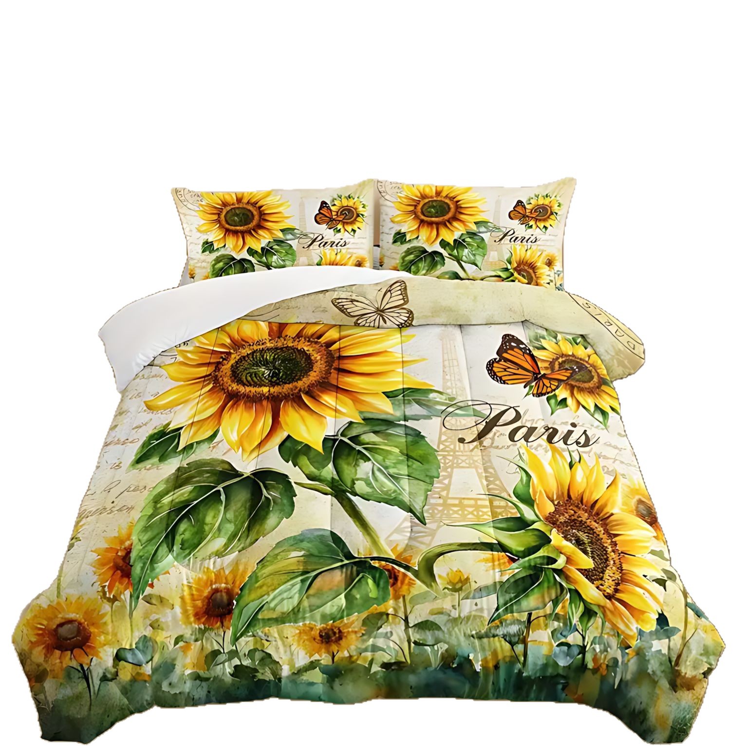 TEMU / JIT transfronterizo direccional girasol tema de impresión digital HD 180gms colcha colchón conjunto de almohada