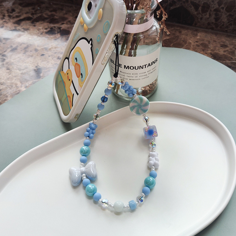 KKBEAD portable mobile phone rope wristband ins niche cute fashion beaded resin bow candy mobile phone chain KKBEAD portable mobile phone rope wristband ins niche cute fashion beaded resin bow candy mobile phone chain